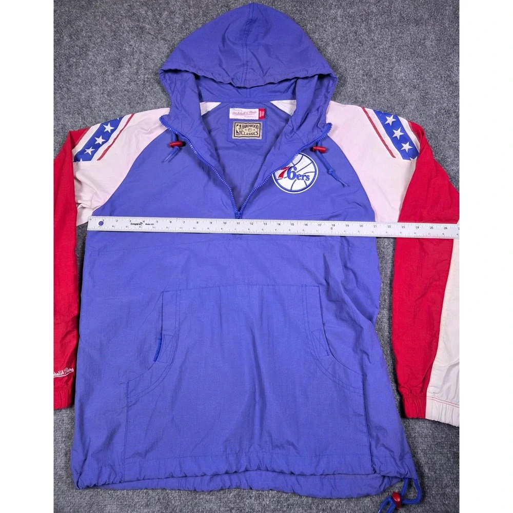 76ers Windbreaker Mens Medium Mitchell & Ness Philadelphia NBA Half Zip Jacket - Picture 12 of 14